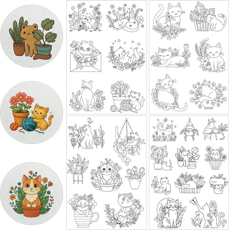 CRASHOT Water Soluble Stabilizer for Embroidery, Cat Stick & Stitch Embroidery Paper Wash Away, Plant Embroider Pattern, Hand Sewing for T-Shirt, Jean, Bag, Towel(4 Sheets) - Image 1